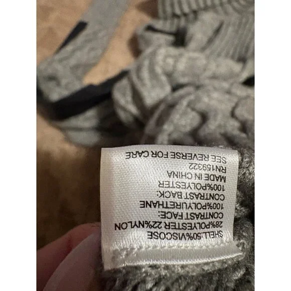 Like New Evereve Turtleneck Harlow Gray Cable Knit Sweater Leather Sleeve Size S - Picture 7 of 10
